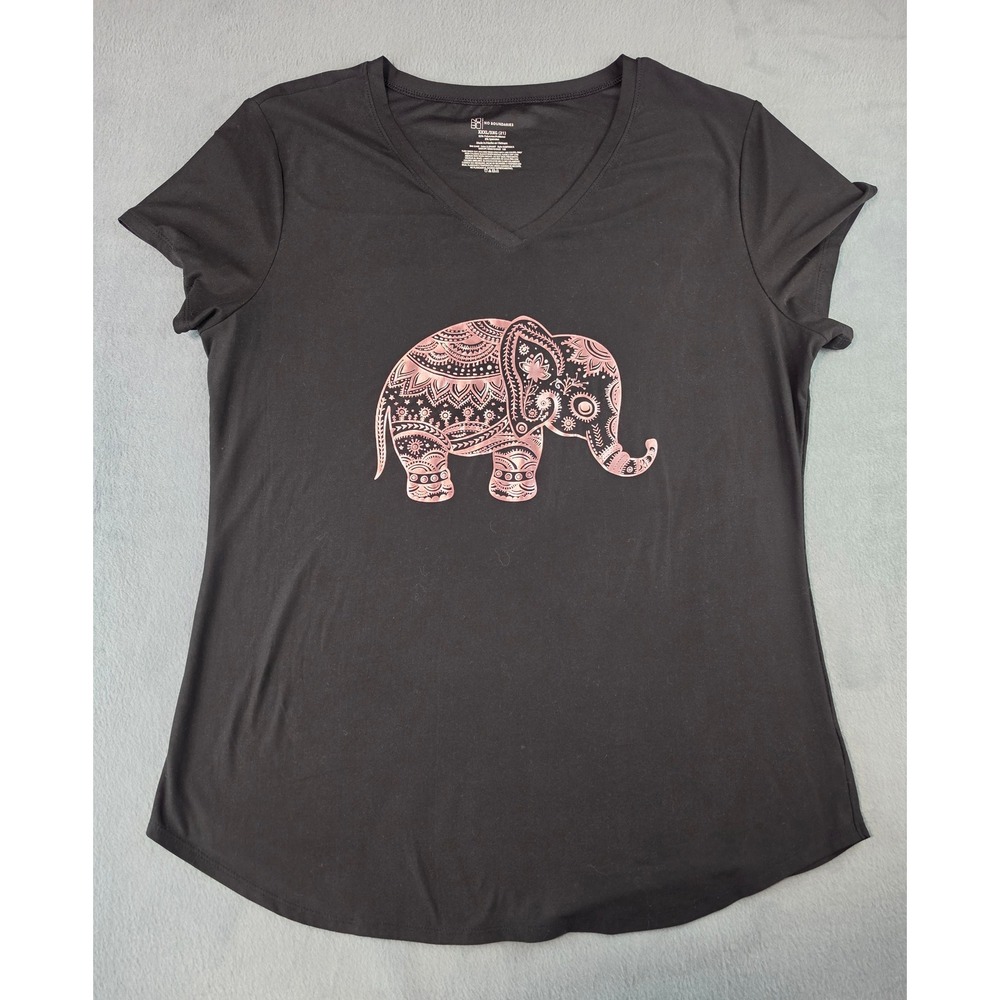 Black V-Neck Elephant Print Tee - Pink Graphic